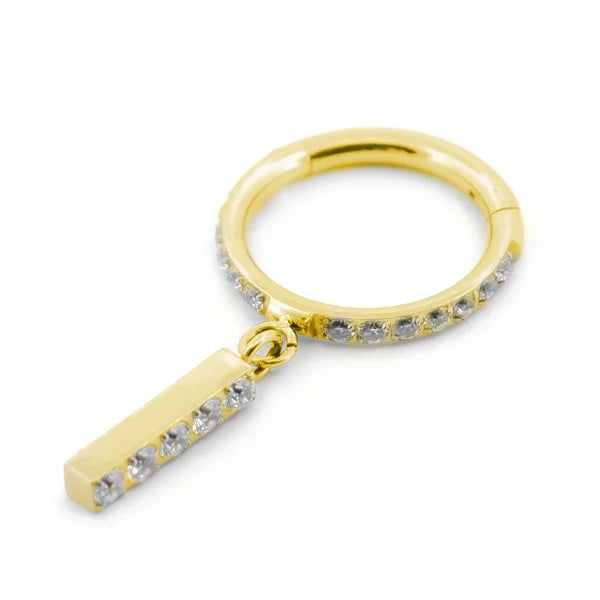 Anneau Charnière Titane PVD Stérile à Strass avec pendentif Barre 5 Strass