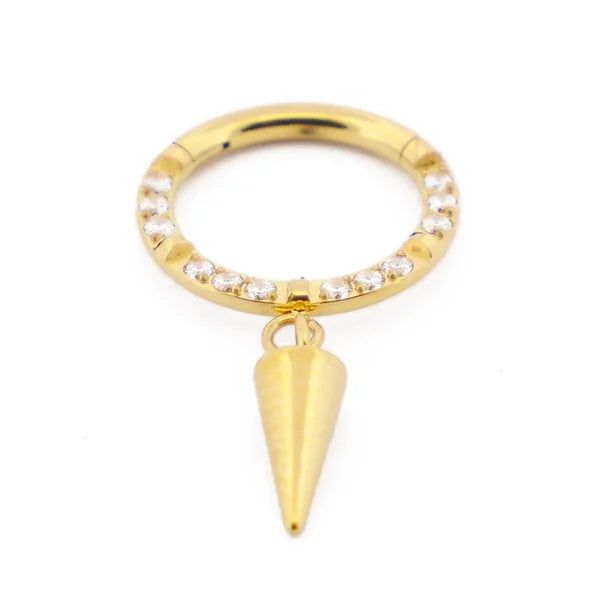 Anneau Charnière Titane PVD Stérile à Strass et pendentif Pointe