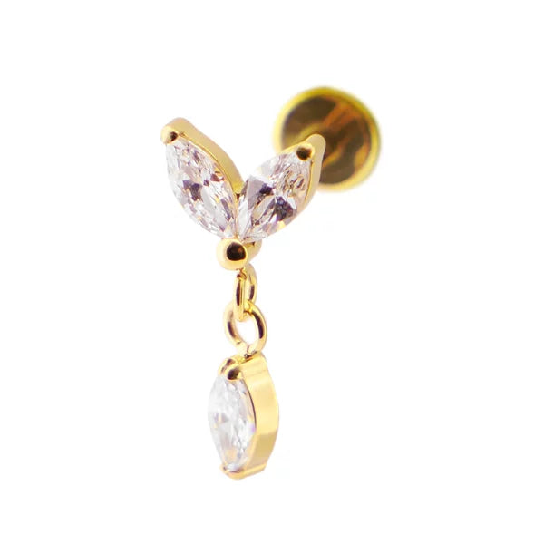 Labret Titane PVD Interne Stérile motif Marquise 2 Strass et 1 Pendentif