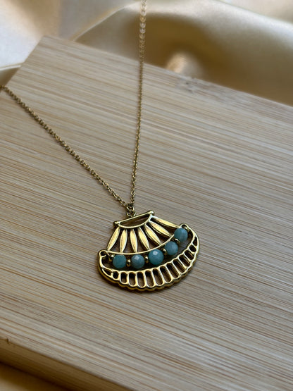 Chaine médaillon bille verte