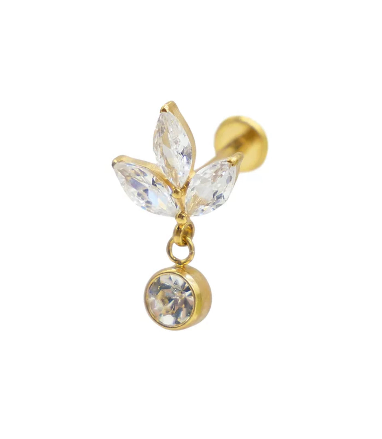 Labret fleur strass gold