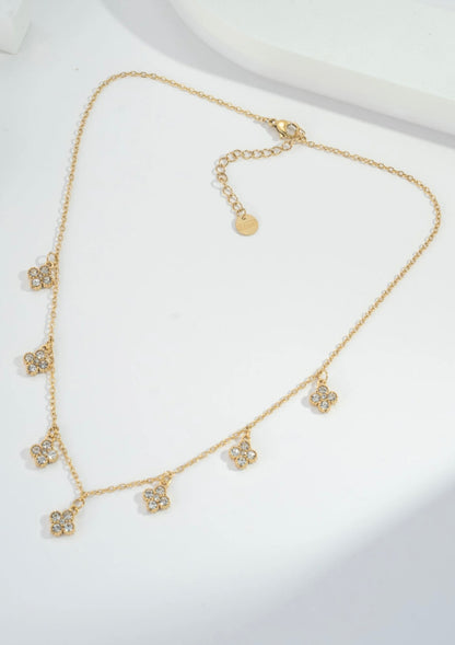 Collier Doré à Petites Fleurs en Cristaux