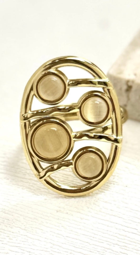 Bague dorée pierres effet pierre de lune