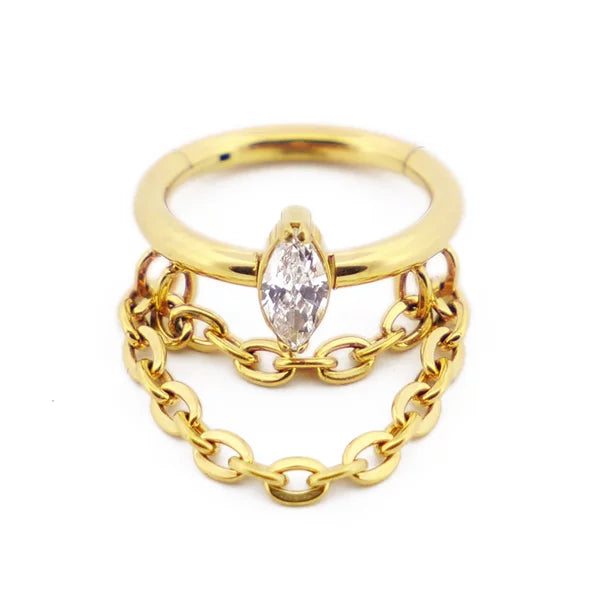 Anneau Charnière Titane PVD Stérile Strass et pendentif double Chaine