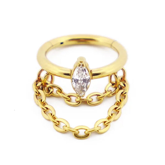 Anneau Charnière Titane PVD Stérile Strass et pendentif double Chaine