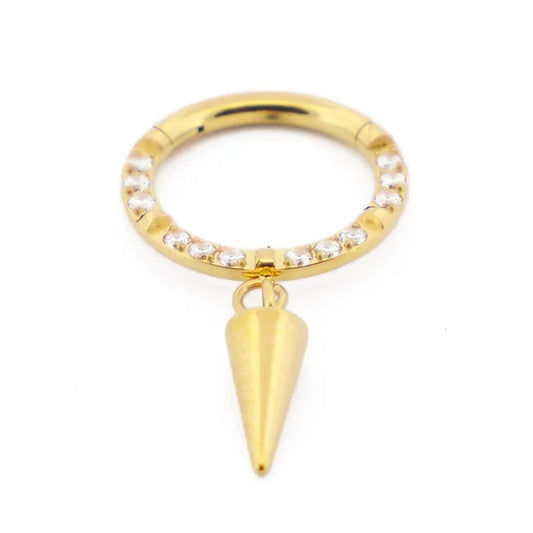 Anneau Charnière Titane PVD Stérile à Strass et pendentif Pointe
