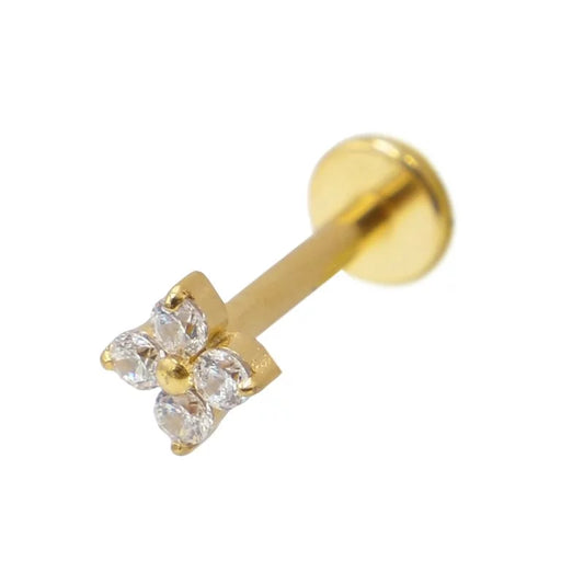 Labret Titane PVD Gold Interne Stérile Fleur 4 strass